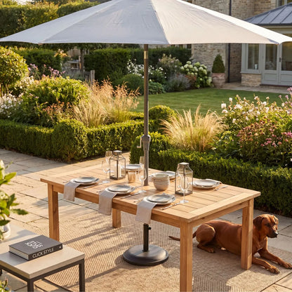 Platinum Riva 3.5m Round Centre Pole Parasol in Light Grey with 3.5m water-repellent canopy, anthracite grey powder-coated aluminium centre pole and easy wind-up handle for gardens, patios, terraces and balconies | Click Style
