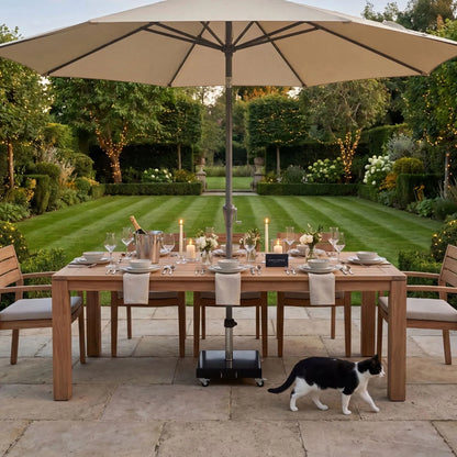 Platinum Riva 3.5m Round Centre Pole Parasol in Champagne with anthracite grey powder-coated aluminium centre pole, water-repellent canopy and easy wind-up handle for gardens, patios, terraces and balconies | Click Styl