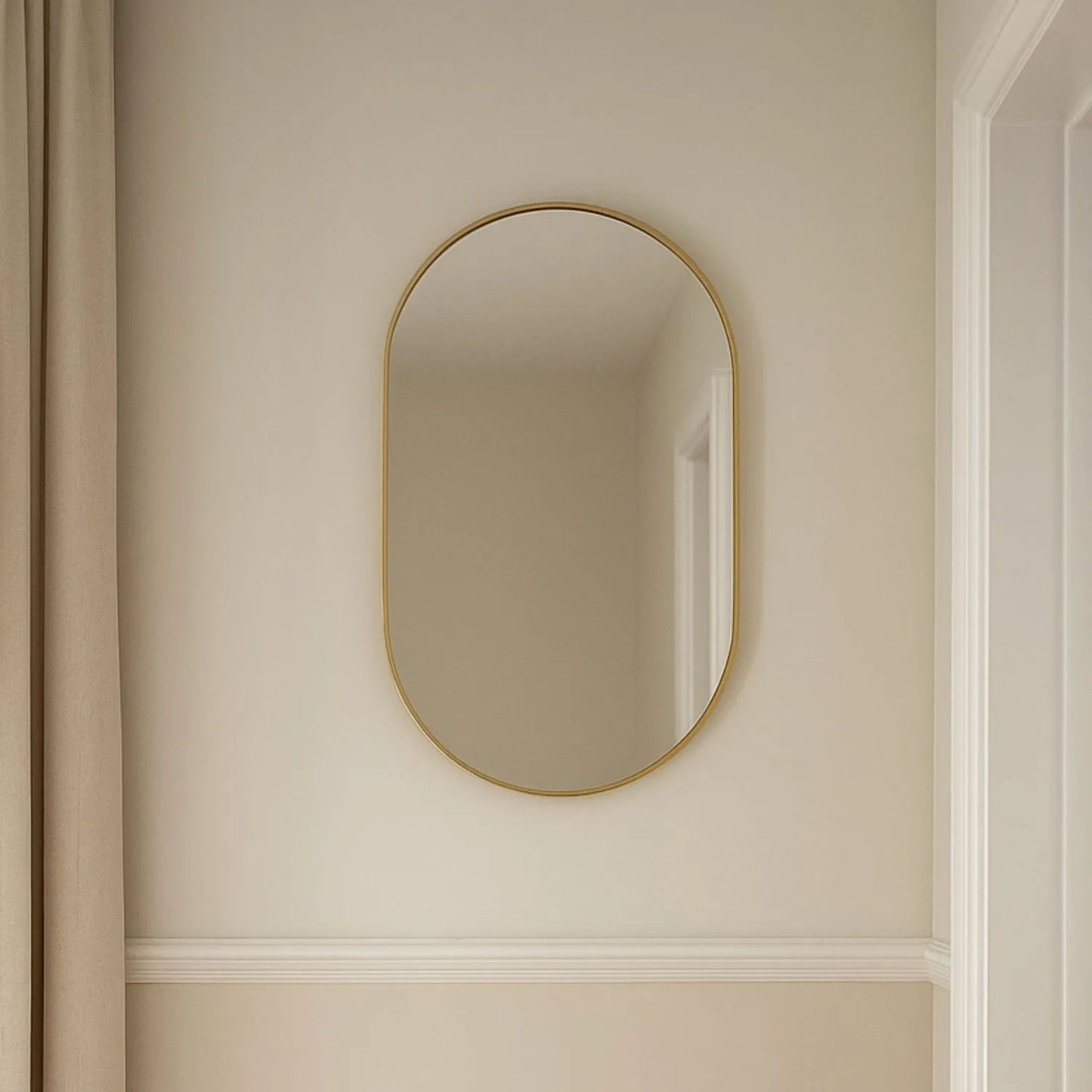 Racetrack Oval Gold Thin Frame Wall Mirror 75x50x4cm | Click Style