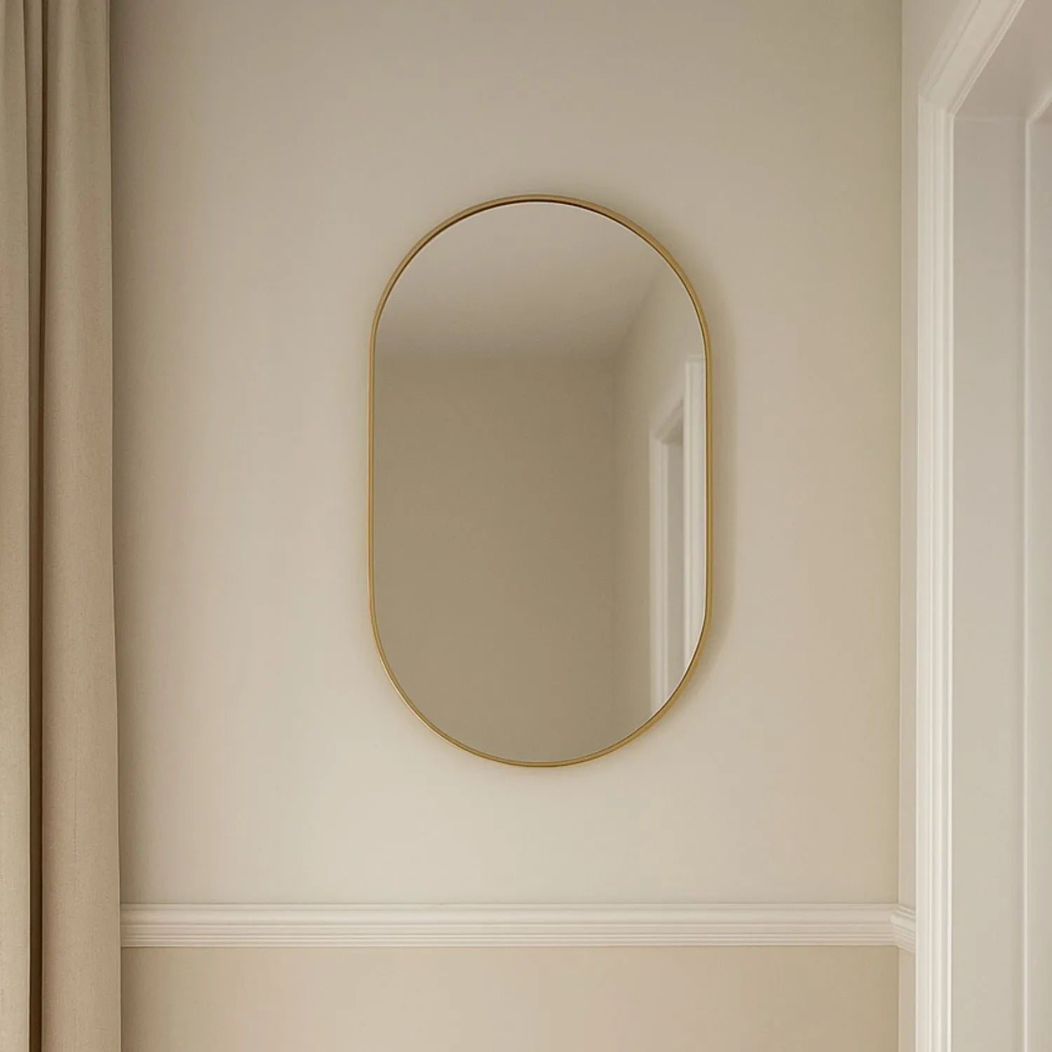 Racetrack Oval Gold Thin Frame Wall Mirror 75x50x4cm | Click Style