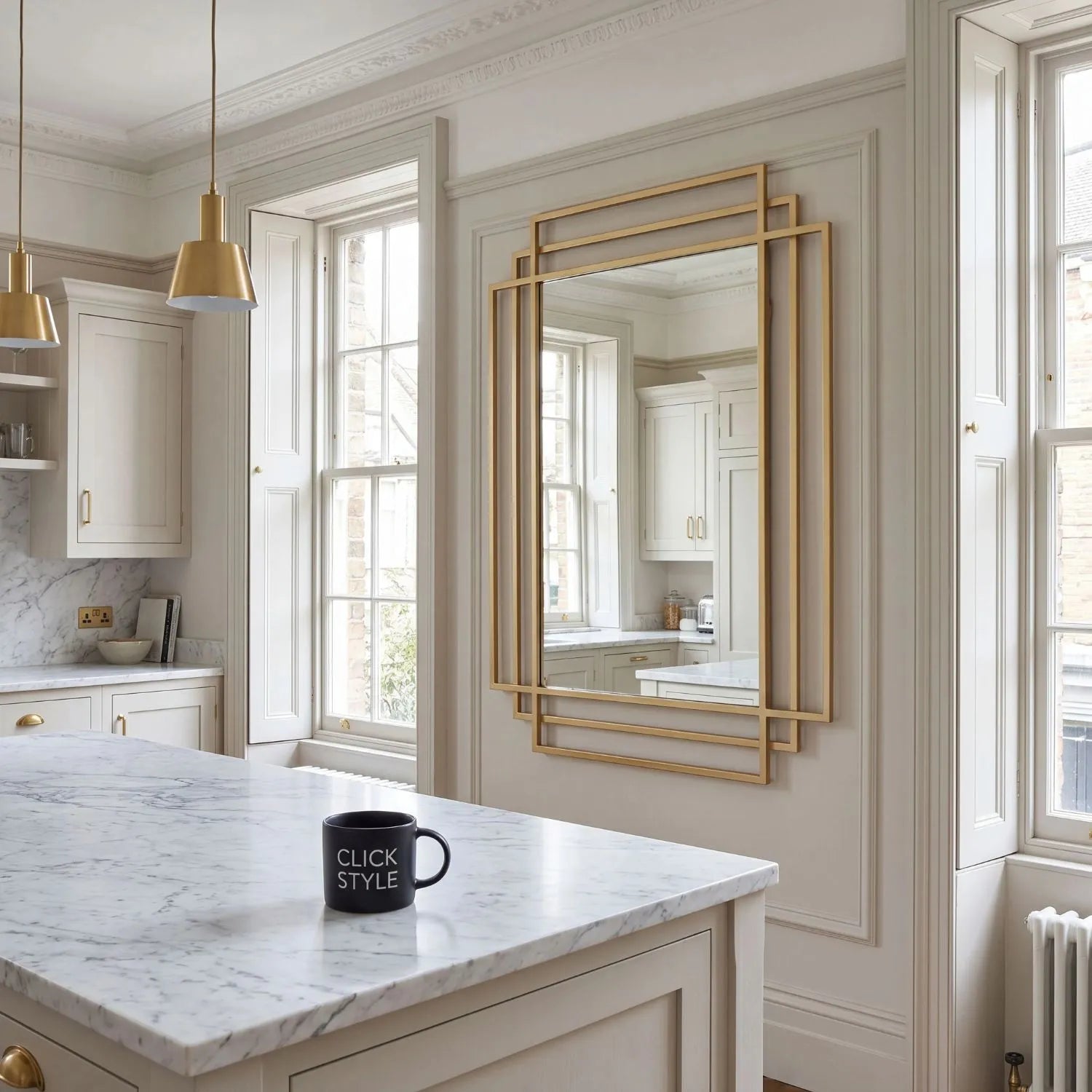 Rectangular Art Deco Gold Metal Framed Wall Mirror 92x61x3cm with Distinctive Geometric Architectural Multi-Frame Design Elegant Gold Finish Gold Wall Mirror and Mantel Mirror for Contemporary and Traditional Interiors Suitable for Portrait or Landscape Wall Mounting | Click Style
