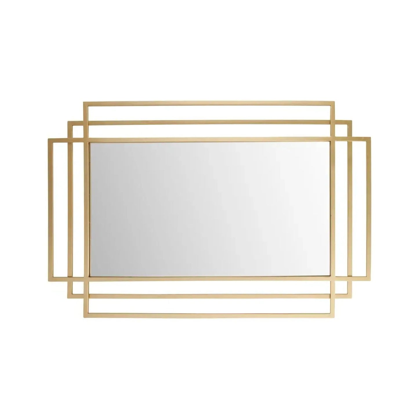 Rectangular Art Deco Gold Metal Framed Wall Mirror 92x61x3cm with Distinctive Geometric Architectural Multi-Frame Design Elegant Gold Finish Gold Wall Mirror and Mantel Mirror for Contemporary and Traditional Interiors Suitable for Portrait or Landscape Wall Mounting | Click Style