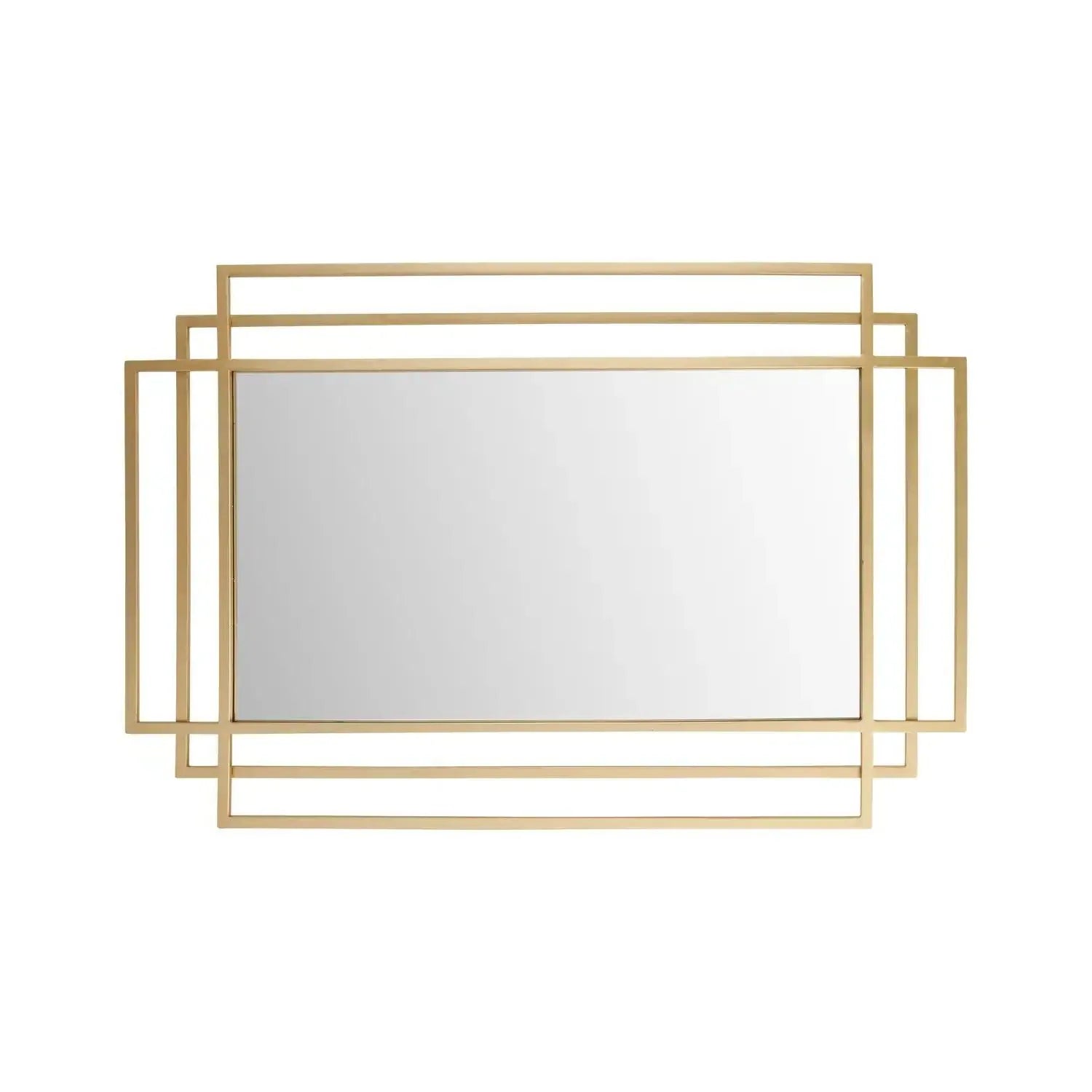 Rectangular Art Deco Gold Metal Framed Wall Mirror 92x61x3cm with Distinctive Geometric Architectural Multi-Frame Design Elegant Gold Finish Gold Wall Mirror and Mantel Mirror for Contemporary and Traditional Interiors Suitable for Portrait or Landscape Wall Mounting | Click Style