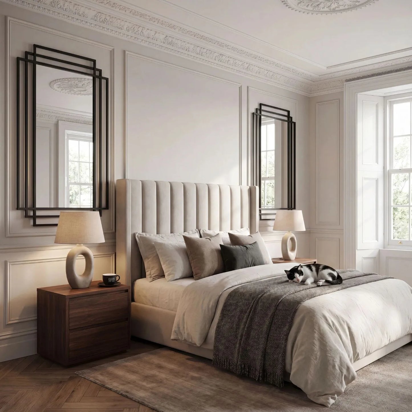Rectangular Art Deco Matt Black Metal Framed Wall Mirror 92x61x3cm with Distinctive Geometric Multi-Frame Design and Contemporary Matt Black Finish for Hallways Living Rooms Bedrooms and Fireplace Mantel Styling, Suitable for Portrait or Landscape Hanging | Click Style