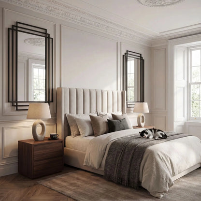 Rectangular Art Deco Matt Black Metal Framed Wall Mirror 92x61x3cm with Distinctive Geometric Multi-Frame Design and Contemporary Matt Black Finish for Hallways Living Rooms Bedrooms and Fireplace Mantel Styling, Suitable for Portrait or Landscape Hanging | Click Style