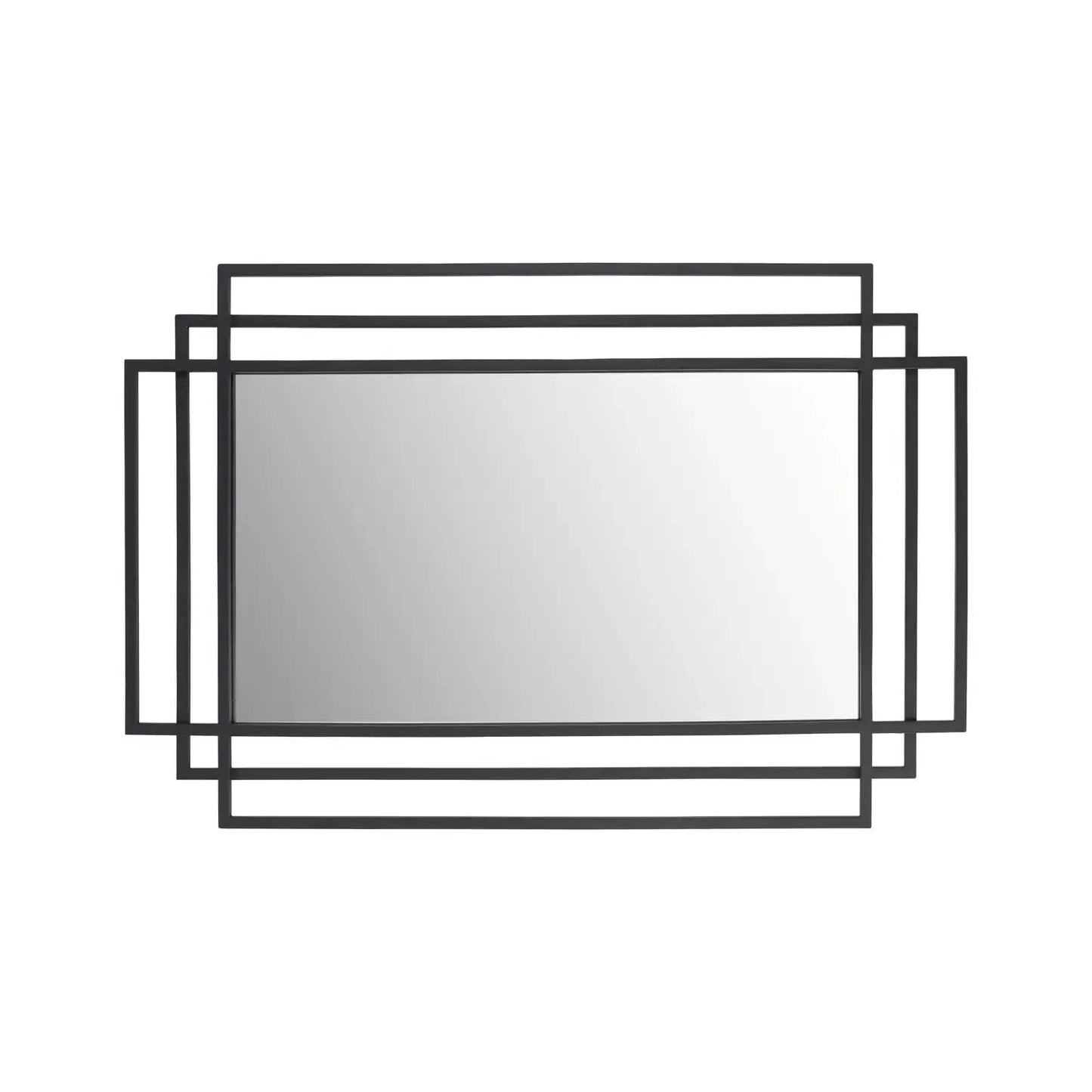 Rectangular Art Deco Matt Black Metal Framed Wall Mirror 92x61x3cm with Distinctive Geometric Multi-Frame Design and Contemporary Matt Black Finish for Hallways Living Rooms Bedrooms and Fireplace Mantel Styling, Suitable for Portrait or Landscape Hanging | Click Style