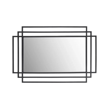 Rectangular Art Deco Matt Black Metal Framed Wall Mirror 92x61x3cm with Distinctive Geometric Multi-Frame Design and Contemporary Matt Black Finish for Hallways Living Rooms Bedrooms and Fireplace Mantel Styling, Suitable for Portrait or Landscape Hanging | Click Style
