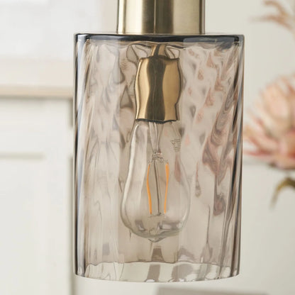 Ripple Optic Brown Glass Adjustable Pendant Ceiling Light with Antique Brass Fittings – Wavy Textured Glass Lighting 186x15x15cm | Click Style