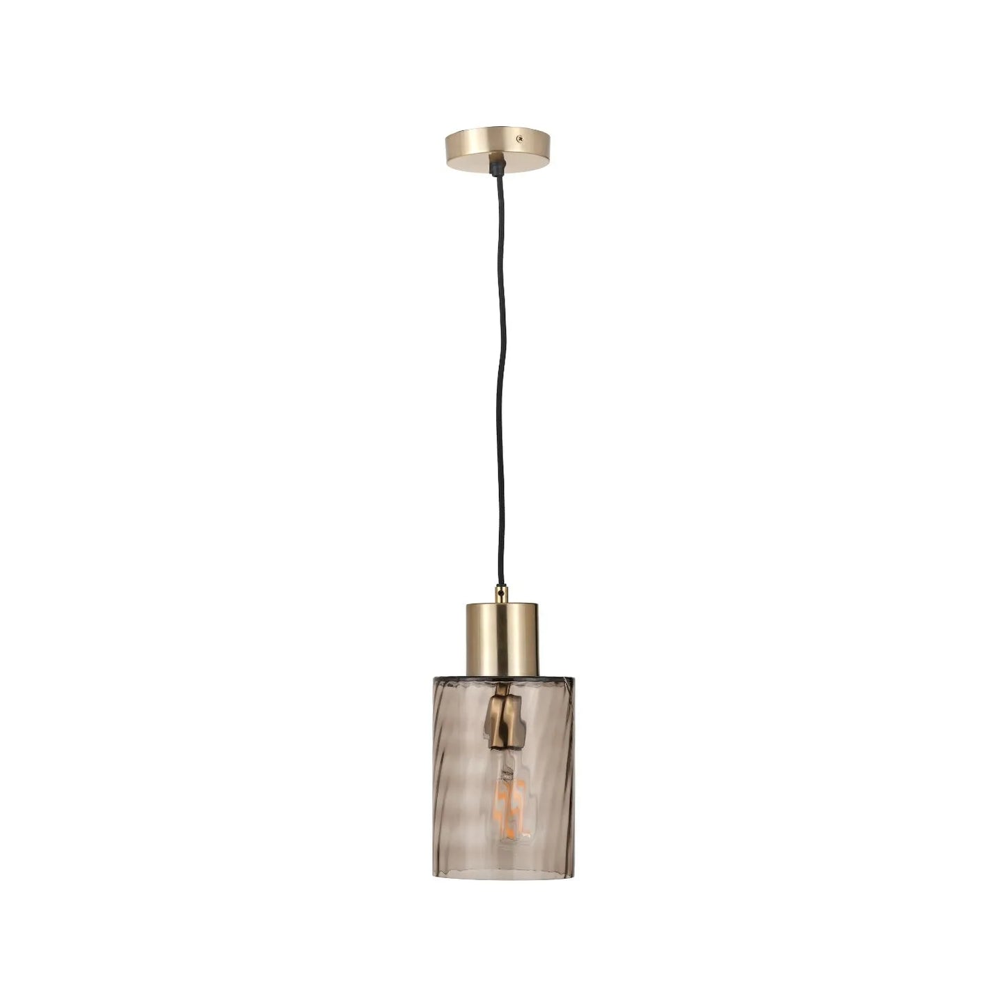 Ripple Optic Brown Glass Adjustable Pendant Ceiling Light with Antique Brass Fittings – Wavy Textured Glass Lighting 186x15x15cm | Click Style