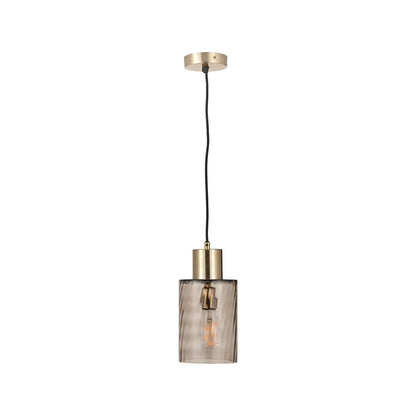 Ripple Optic Brown Glass Adjustable Pendant Ceiling Light with Antique Brass Fittings – Wavy Textured Glass Lighting 186x15x15cm | Click Style