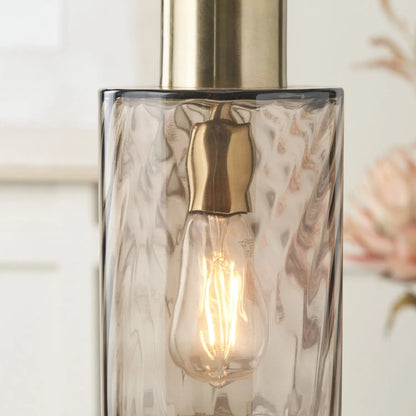 Ripple Optic Brown Glass Adjustable Pendant Ceiling Light with Antique Brass Fittings – Wavy Textured Glass Lighting 186x15x15cm | Click Style