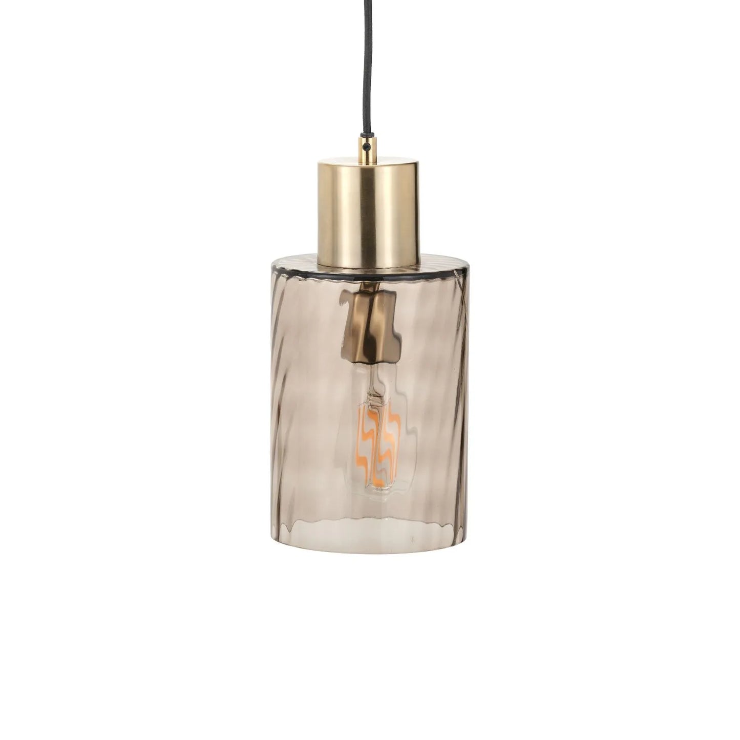 Ripple Optic Brown Glass Adjustable Pendant Ceiling Light with Antique Brass Fittings – Wavy Textured Glass Lighting 186x15x15cm | Click Style