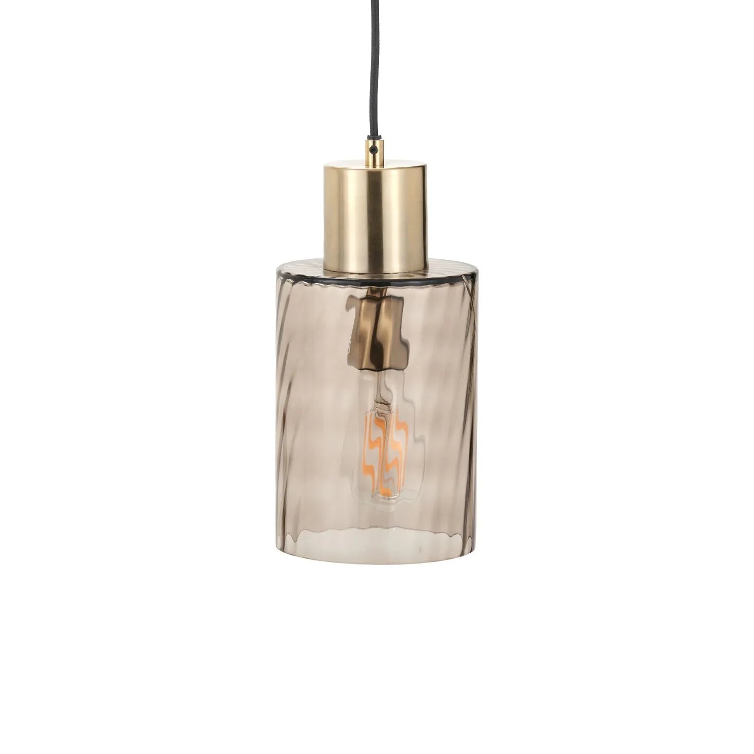 Ripple Optic Brown Glass Adjustable Pendant Ceiling Light with Antique Brass Fittings – Wavy Textured Glass Lighting 186x15x15cm | Click Style