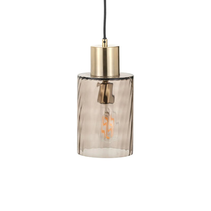 Ripple Optic Brown Glass Adjustable Pendant Ceiling Light with Antique Brass Fittings – Wavy Textured Glass Lighting 186x15x15cm | Click Style