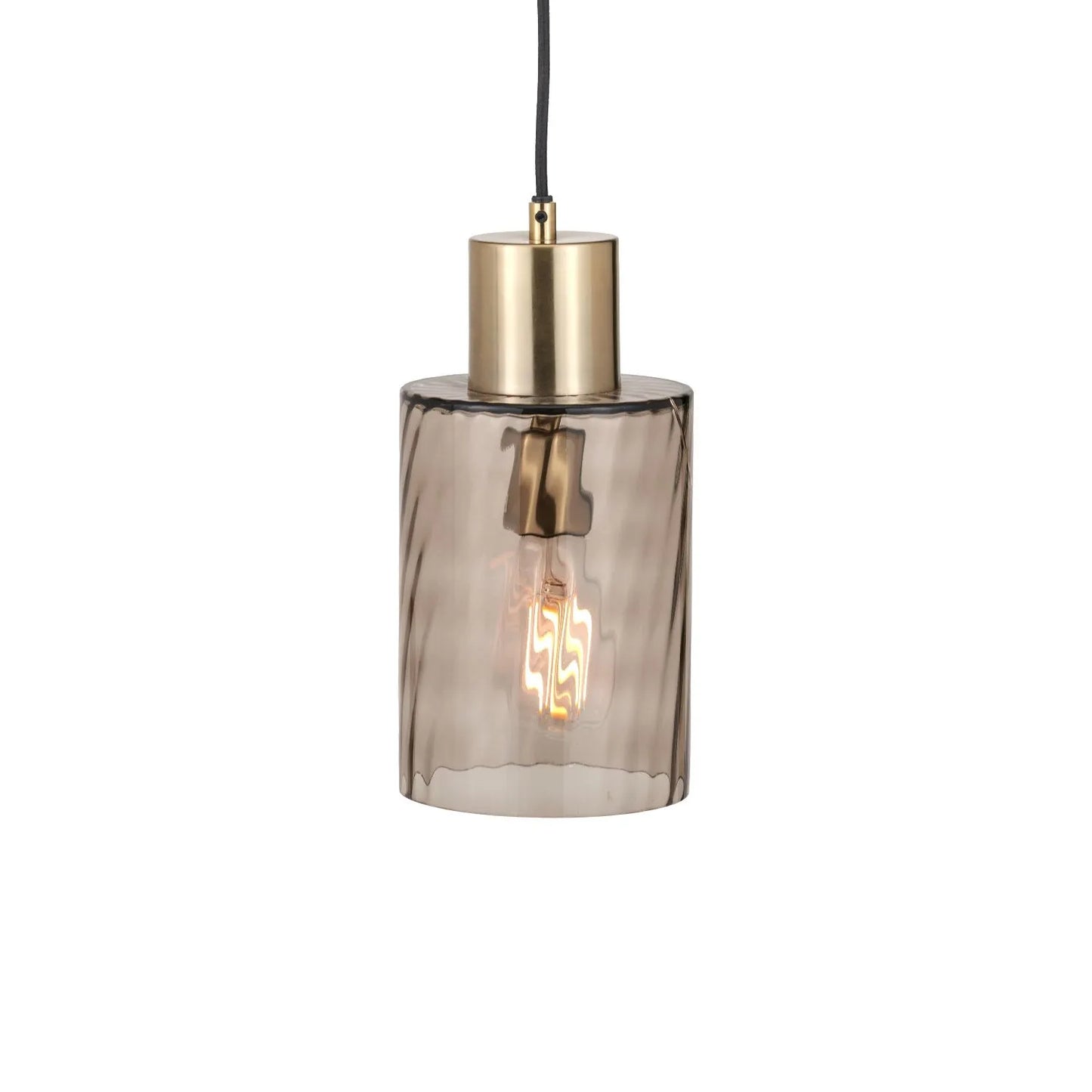 Ripple Optic Brown Glass Adjustable Pendant Ceiling Light with Antique Brass Fittings – Wavy Textured Glass Lighting 186x15x15cm | Click Style