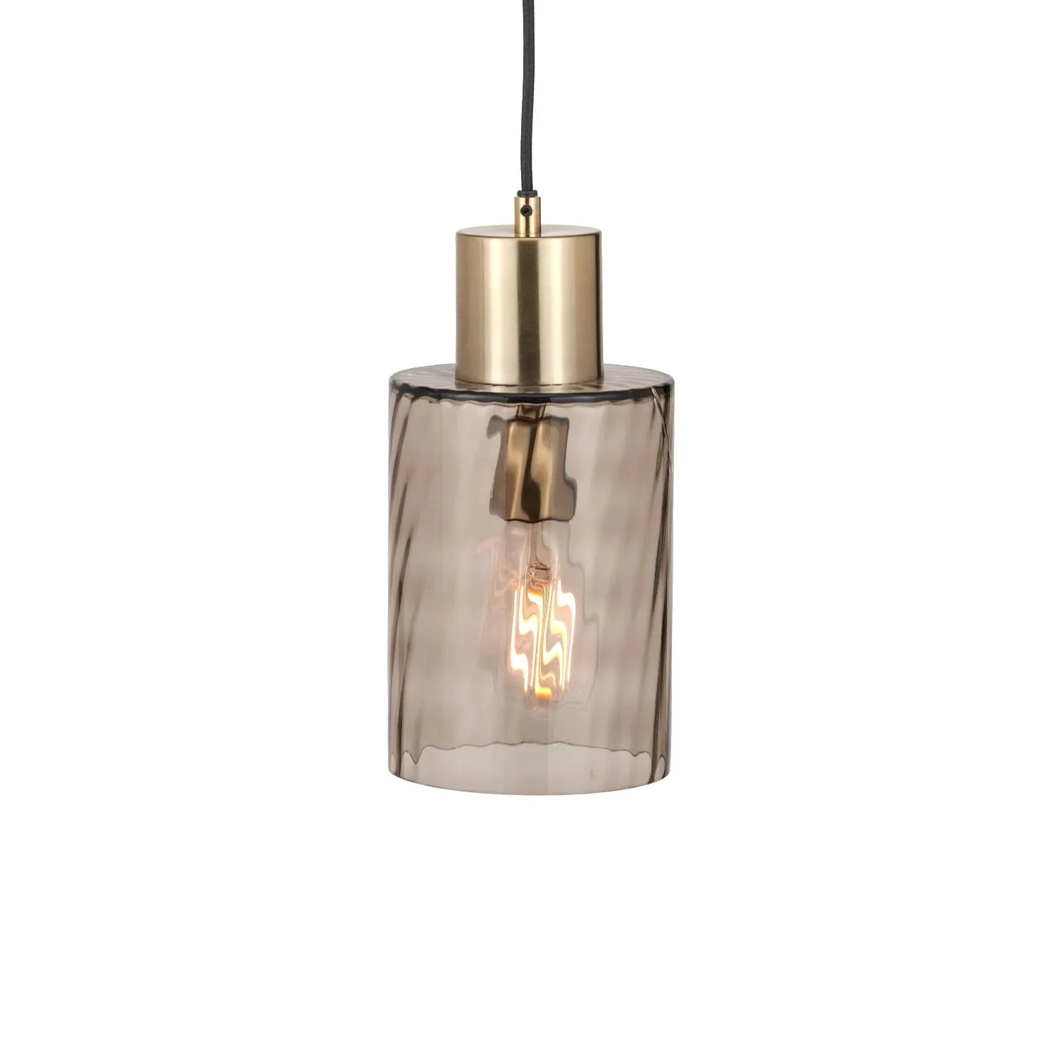 Ripple Optic Brown Glass Adjustable Pendant Ceiling Light with Antique Brass Fittings – Wavy Textured Glass Lighting 186x15x15cm | Click Style