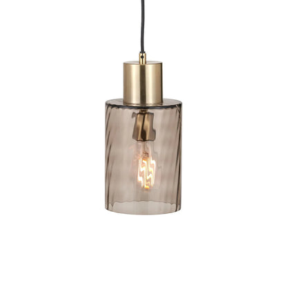 Ripple Optic Brown Glass Adjustable Pendant Ceiling Light with Antique Brass Fittings – Wavy Textured Glass Lighting 186x15x15cm | Click Style