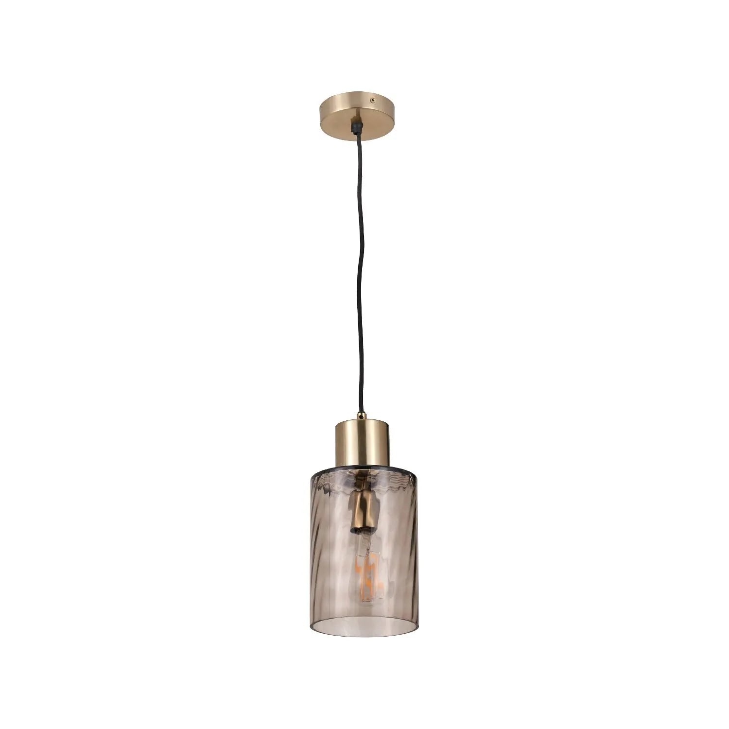 Ripple Optic Brown Glass Adjustable Pendant Ceiling Light with Antique Brass Fittings – Wavy Textured Glass Lighting 186x15x15cm | Click Style