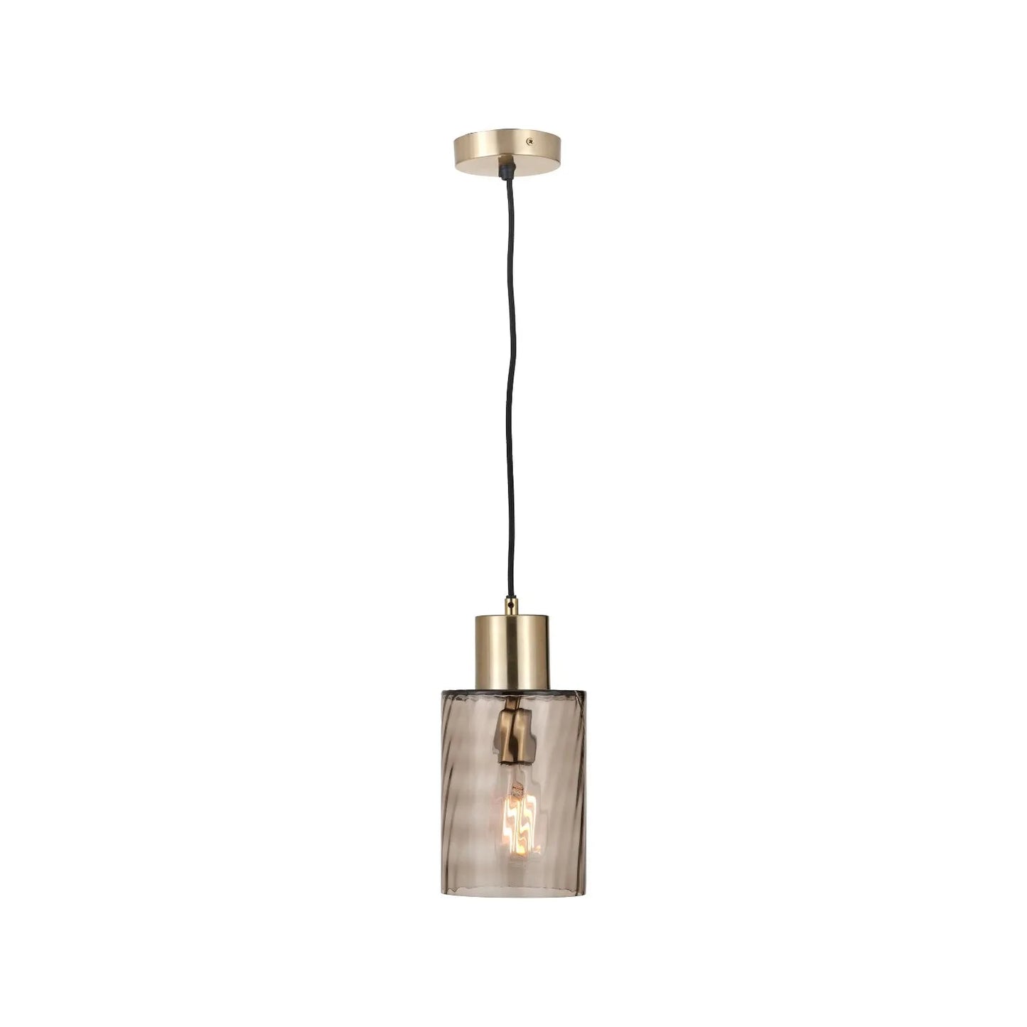 Ripple Optic Brown Glass Adjustable Pendant Ceiling Light with Antique Brass Fittings – Wavy Textured Glass Lighting 186x15x15cm | Click Style