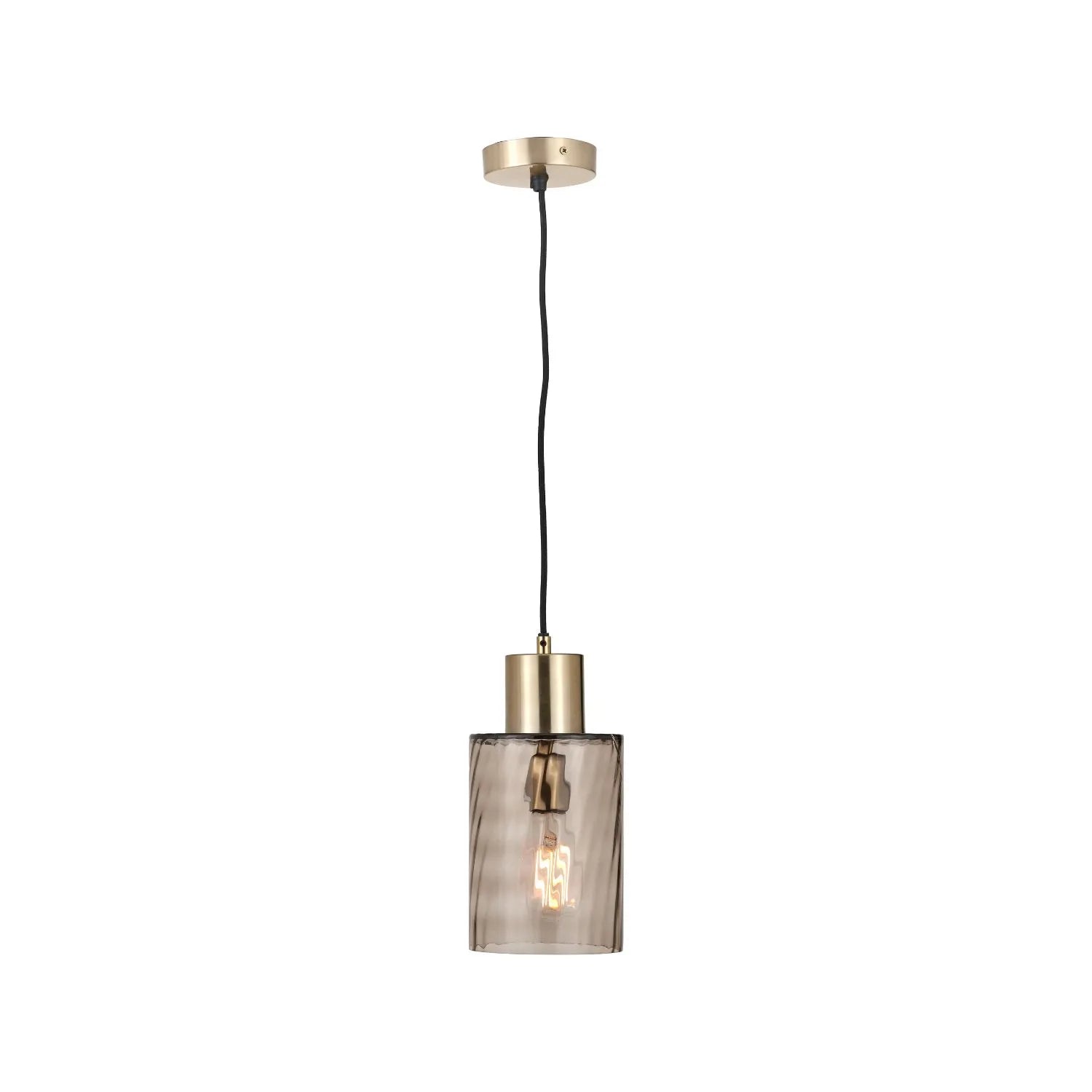 Ripple Optic Brown Glass Adjustable Pendant Ceiling Light with Antique Brass Fittings – Wavy Textured Glass Lighting 186x15x15cm | Click Style