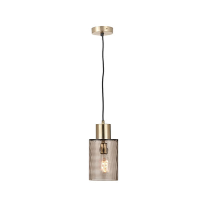 Ripple Optic Brown Glass Adjustable Pendant Ceiling Light with Antique Brass Fittings – Wavy Textured Glass Lighting 186x15x15cm | Click Style