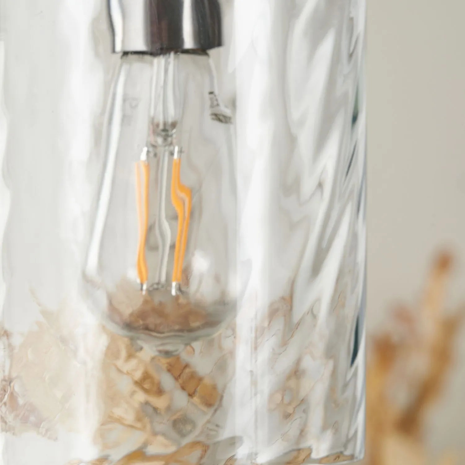 Ripple Optic Clear Glass Adjustable Pendant Ceiling Light with Brushed Silver Fittings – Wavy Textured Glass Lighting 186x15x15cm | Click Style