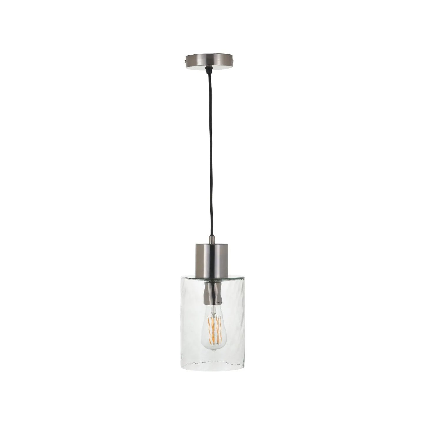 Ripple Optic Clear Glass Adjustable Pendant Ceiling Light with Brushed Silver Fittings – Wavy Textured Glass Lighting 186x15x15cm | Click Style