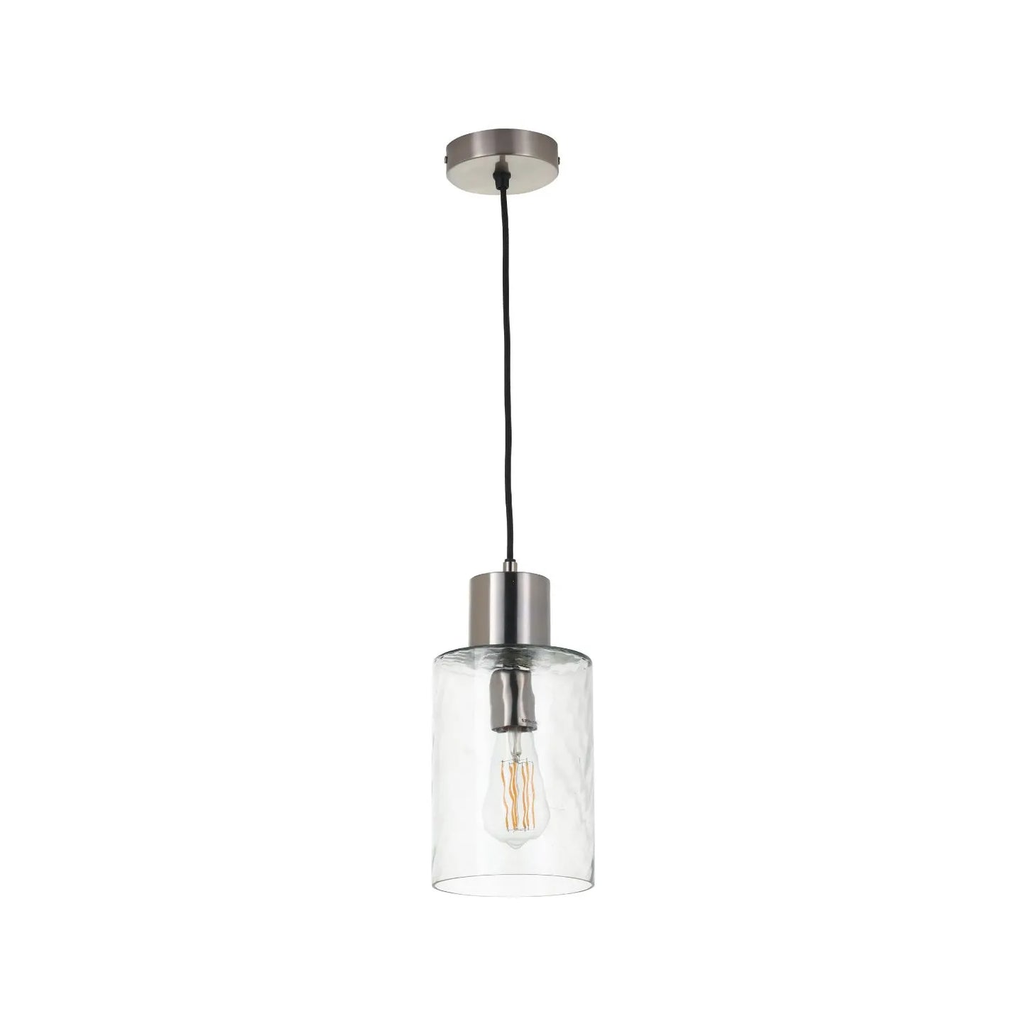 Ripple Optic Clear Glass Adjustable Pendant Ceiling Light with Brushed Silver Fittings – Wavy Textured Glass Lighting 186x15x15cm | Click Style