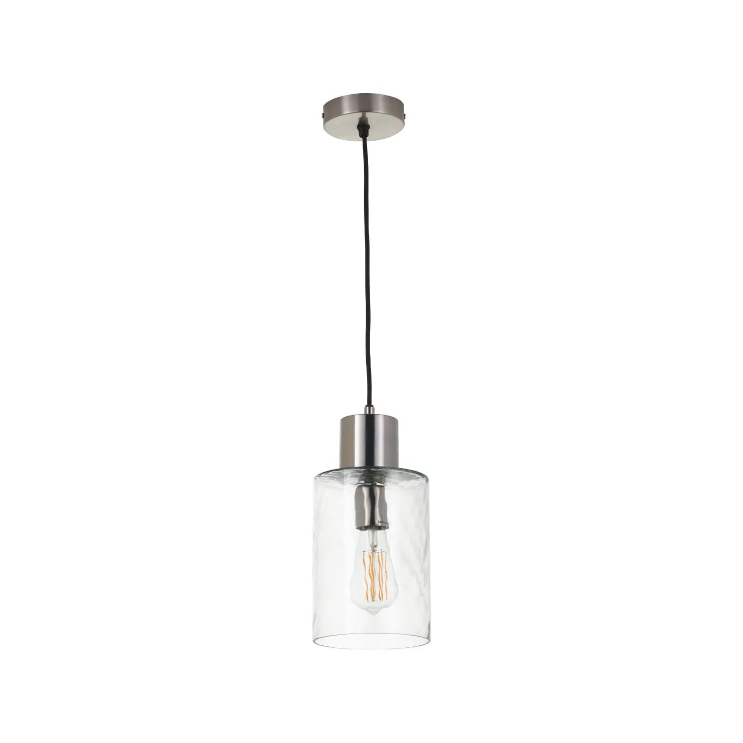 Ripple Optic Clear Glass Adjustable Pendant Ceiling Light with Brushed Silver Fittings – Wavy Textured Glass Lighting 186x15x15cm | Click Style