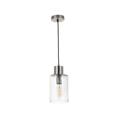 Ripple Optic Clear Glass Adjustable Pendant Ceiling Light with Brushed Silver Fittings – Wavy Textured Glass Lighting 186x15x15cm | Click Style