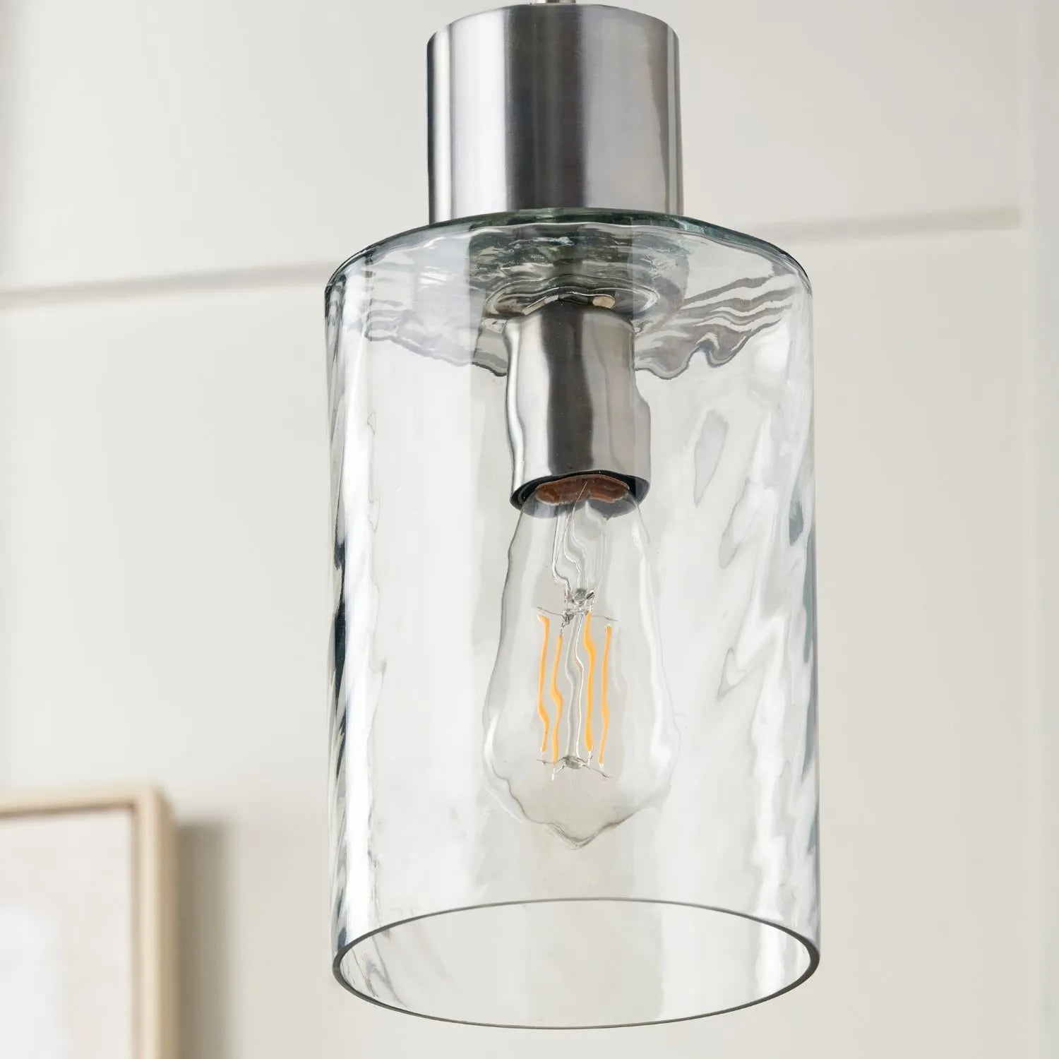 Ripple Optic Clear Glass Adjustable Pendant Ceiling Light with Brushed Silver Fittings – Wavy Textured Glass Lighting 186x15x15cm | Click Style