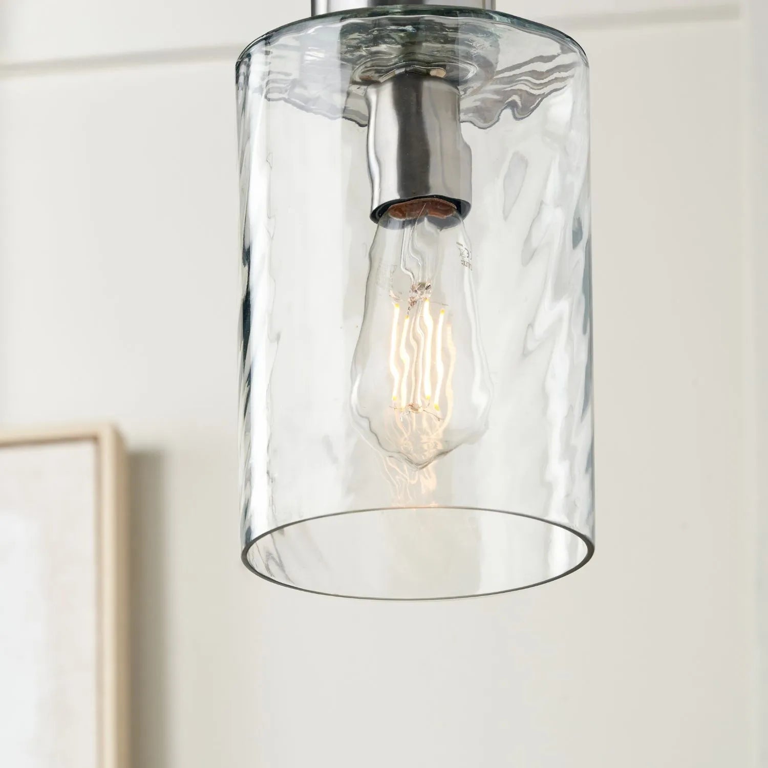 Ripple Optic Clear Glass Adjustable Pendant Ceiling Light with Brushed Silver Fittings – Wavy Textured Glass Lighting 186x15x15cm | Click Style