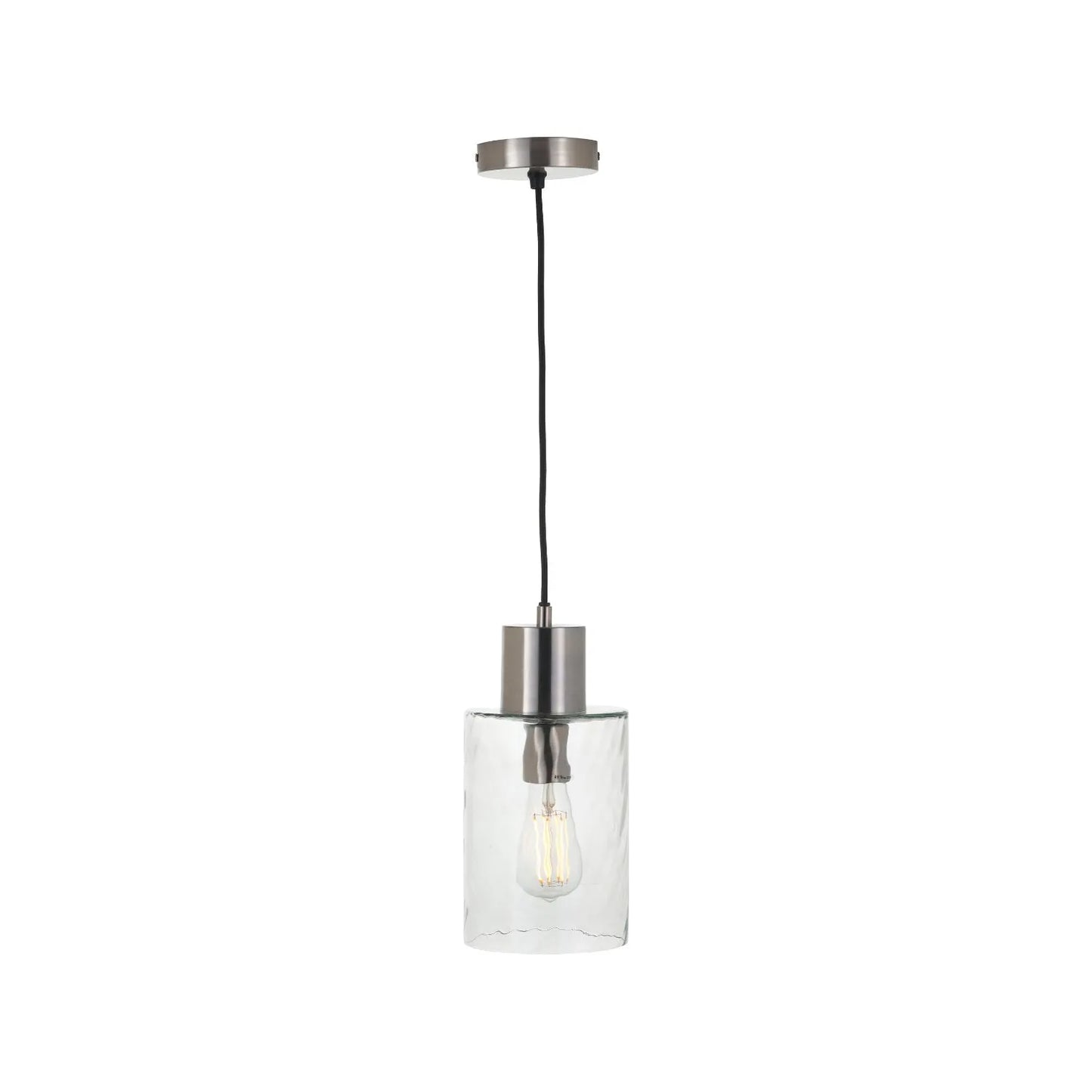 Ripple Optic Clear Glass Adjustable Pendant Ceiling Light with Brushed Silver Fittings – Wavy Textured Glass Lighting 186x15x15cm | Click Style