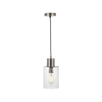 Ripple Optic Clear Glass Adjustable Pendant Ceiling Light with Brushed Silver Fittings – Wavy Textured Glass Lighting 186x15x15cm | Click Style