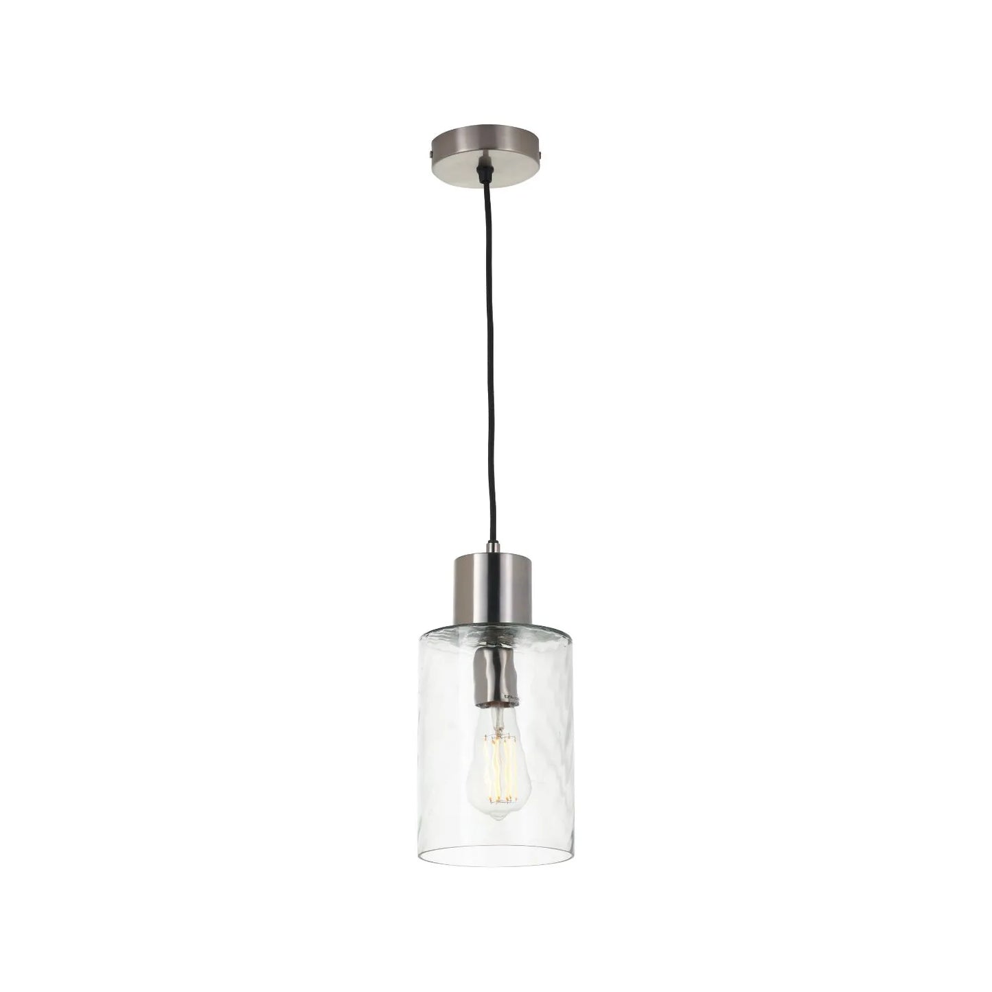 Ripple Optic Clear Glass Adjustable Pendant Ceiling Light with Brushed Silver Fittings – Wavy Textured Glass Lighting 186x15x15cm | Click Style