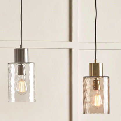 Ripple Optic Clear Glass Adjustable Pendant Ceiling Light with Brushed Silver Fittings – Wavy Textured Glass Lighting 186x15x15cm | Click Style