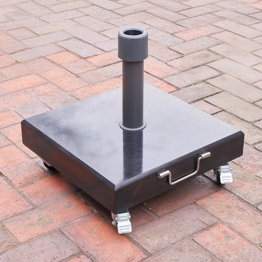 Rome Polished Black Granite 40kg Centre Pole Parasol Base with Wheels – Anthracite Shaft & Improved Screw-to-Fit Mechanism - Click Style