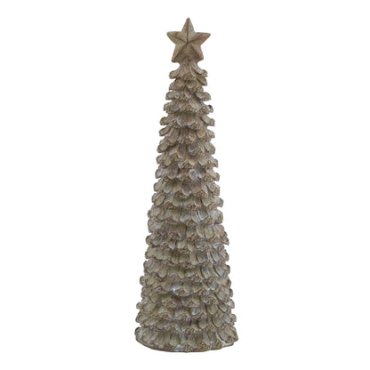 Rustic Beige Resin Tree Ornament with Star - Decorative Resin Tree for Home Decor 26x8cm - Click Style