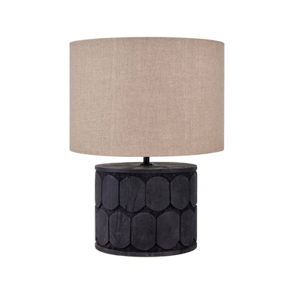 Rustic Black Mango Wood Table Lamp Base with Hand-Carved Embossed Scallop Design – Wide Cylindrical Wooden Light 30x25x25cm - Click Style