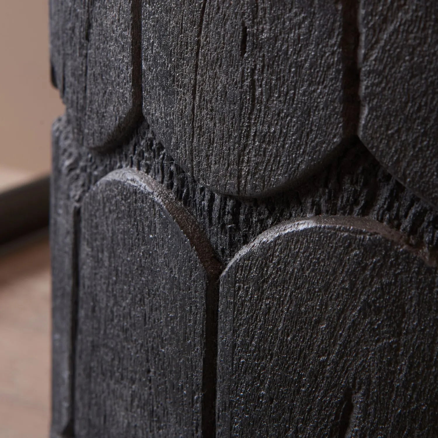 Rustic Black Mango Wood Table Lamp Base with Hand-Carved Embossed Scallop Design – Wide Cylindrical Wooden Light 30x25x25cm - Click Style