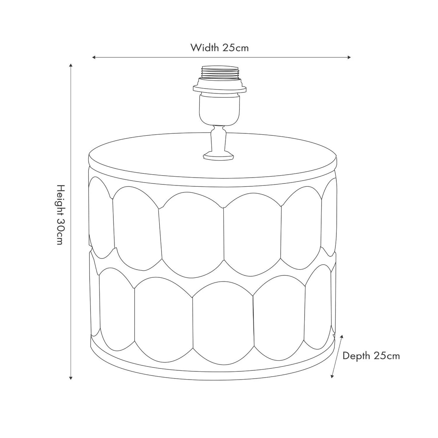 Rustic Black Mango Wood Table Lamp Base with Hand-Carved Embossed Scallop Design – Wide Cylindrical Wooden Light Dimensions 30x25x25cm - Click Style