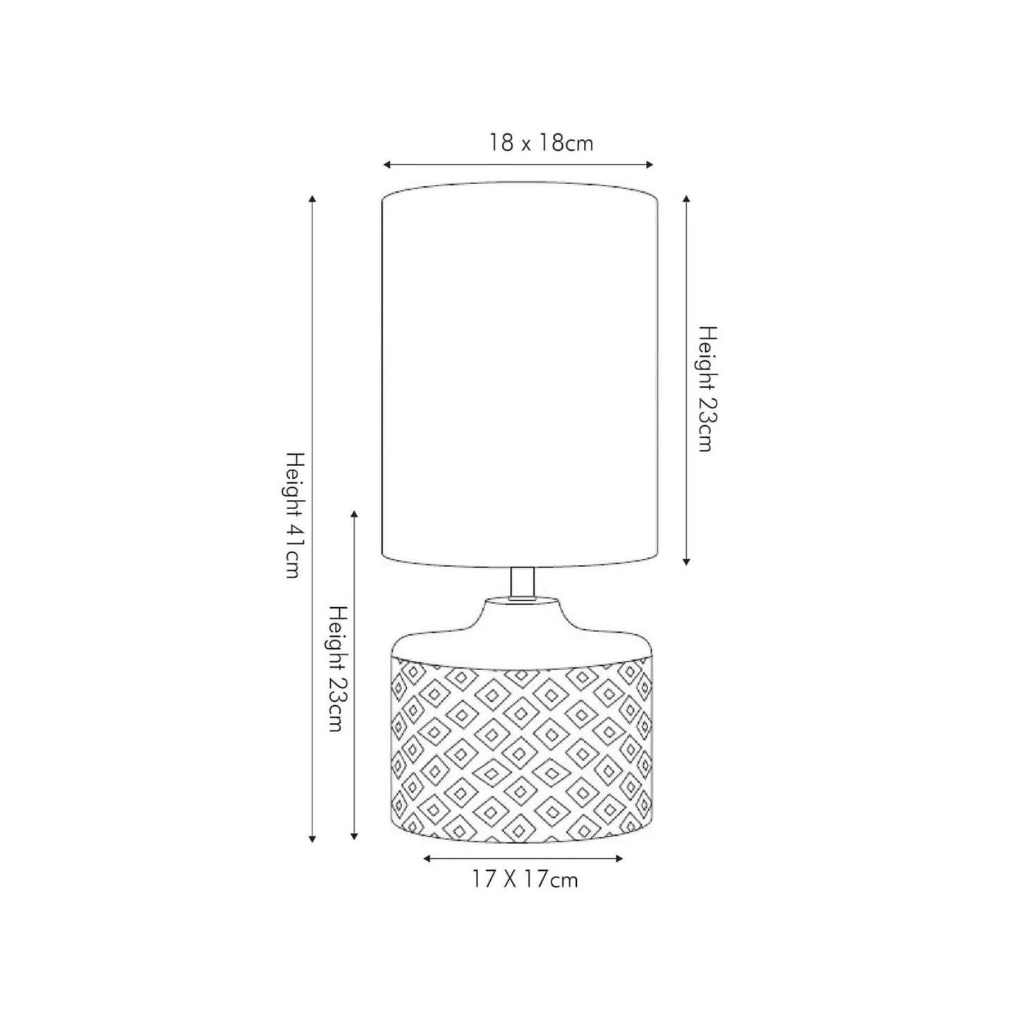 Rustic Black & Natural Mango Wood Table Lamp with Carved Diamond Pattern – Short Cylindrical Base with Tall Beige Taupe Cotton Drum Shade Dimensions 41x18x18cm - Click Style