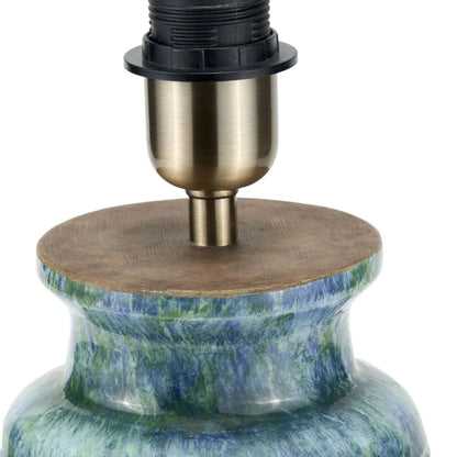 Rustic Blue & Green Glazed Artisan Ceramic Table Lamp Base with Dot Design – Handmade Stoneware Tapered Vase-Shaped Light Base 28x15x15cm | Click Style