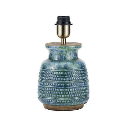 Rustic Blue & Green Glazed Artisan Ceramic Table Lamp Base with Dot Design – Handmade Stoneware Tapered Vase-Shaped Light Base 28x15x15cm | Click Style