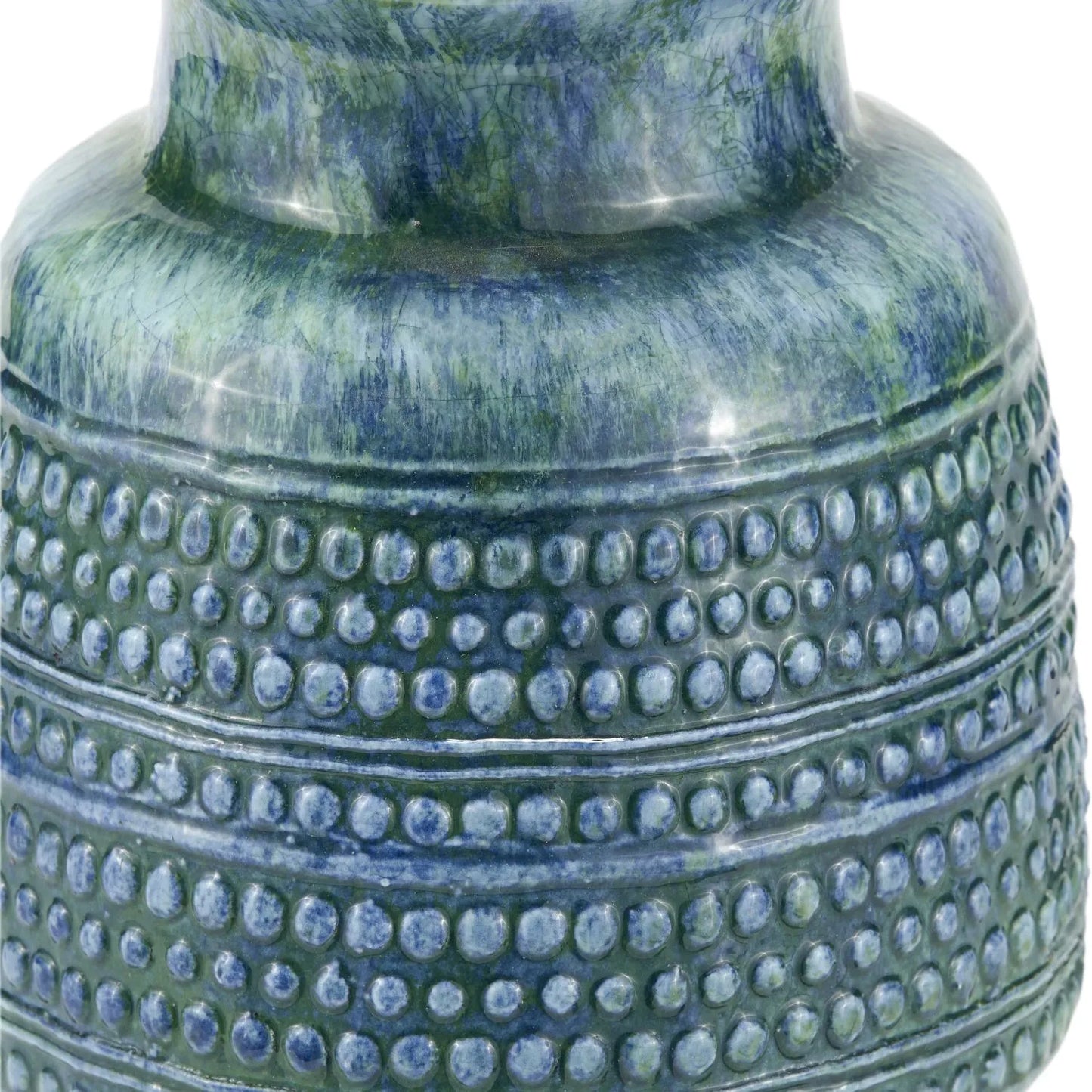 Rustic Blue & Green Glazed Artisan Ceramic Table Lamp Base with Dot Design – Handmade Stoneware Tapered Vase-Shaped Light Base 28x15x15cm | Click Style