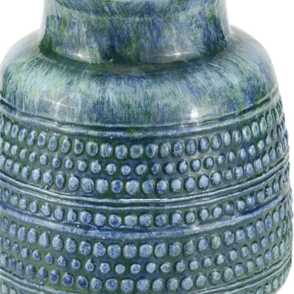 Rustic Blue & Green Glazed Artisan Ceramic Table Lamp Base with Dot Design – Handmade Stoneware Tapered Vase-Shaped Light Base 28x15x15cm | Click Style