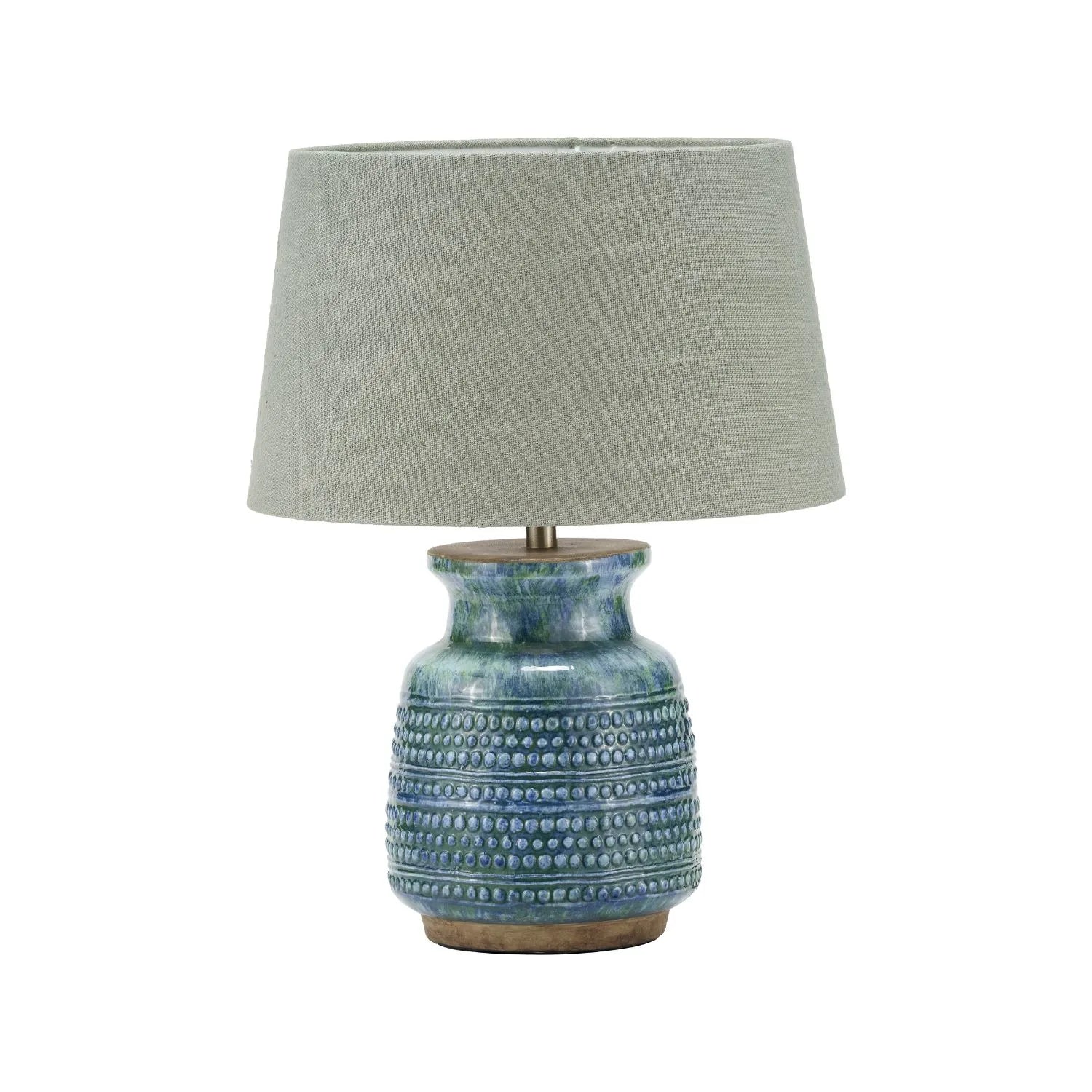 Rustic Blue & Green Glazed Artisan Ceramic Table Lamp Base with Dot Design – Handmade Stoneware Tapered Vase-Shaped Light Base 28x15x15cm | Click Style