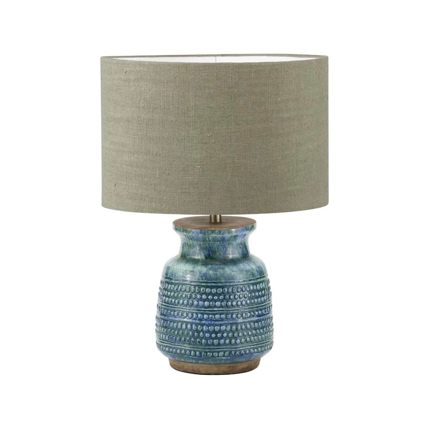 Rustic Blue & Green Glazed Artisan Ceramic Table Lamp Base with Dot Design – Handmade Stoneware Tapered Vase-Shaped Light Base 28x15x15cm | Click Style
