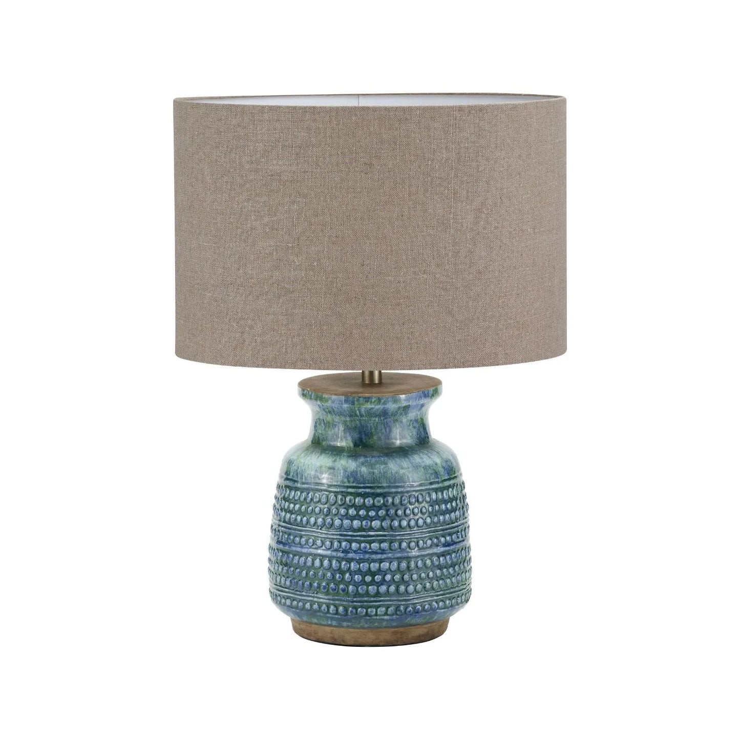 Rustic Blue & Green Glazed Artisan Ceramic Table Lamp Base with Dot Design – Handmade Stoneware Tapered Vase-Shaped Light Base 28x15x15cm | Click Style