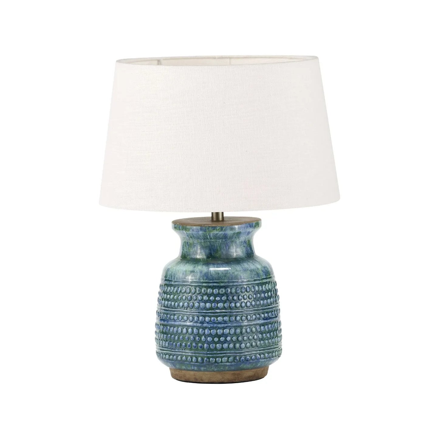 Rustic Blue & Green Glazed Artisan Ceramic Table Lamp Base with Dot Design – Handmade Stoneware Tapered Vase-Shaped Light Base 28x15x15cm | Click Style
